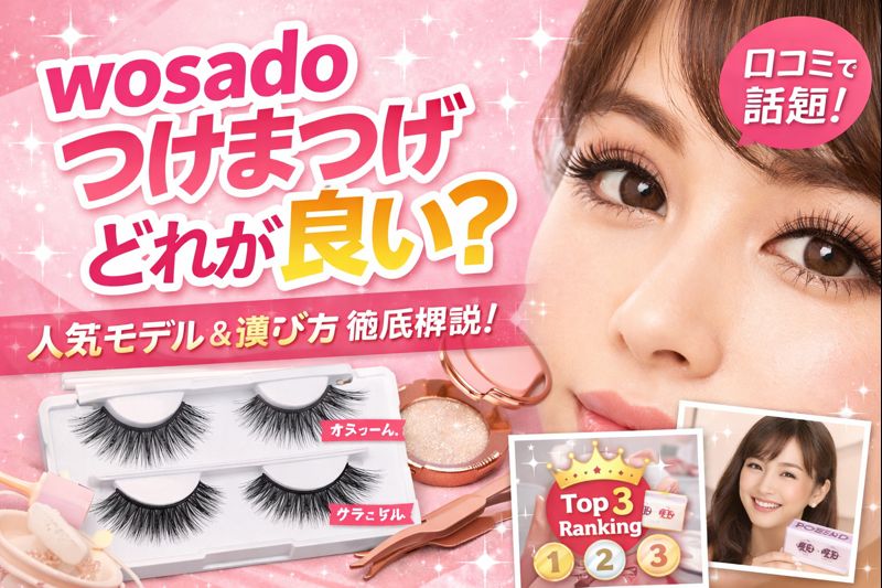 wosadoのつけまつげはどれが良いかを紹介するアイキャッチ画像。人気モデルの比較や選び方を分かりやすく解説しているビジュアル